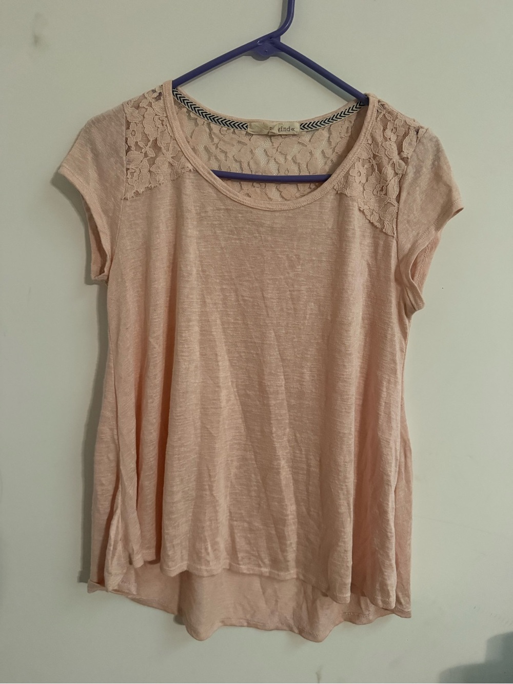 Rewind Lace Shoulder Short Sleeve Tee - Pale Pink